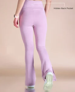 Women High Waist Cotton Side Slit Flared Pants