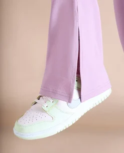 Women High Waist Cotton Side Slit Flared Pants