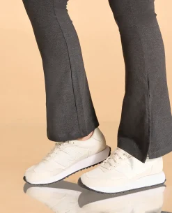 Women High Waist Cotton Side Slit Flared Pants