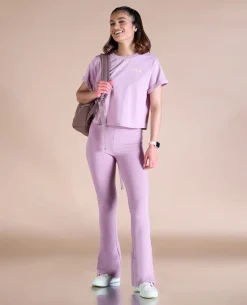 Women High Waist Cotton Side Slit Flared Pants