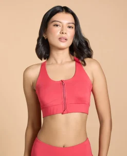 Women Mid Impact Zip Sports Bra with Removable Pads