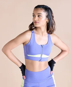Women Mid Impact Zip Sports Bra with Removable Pads
